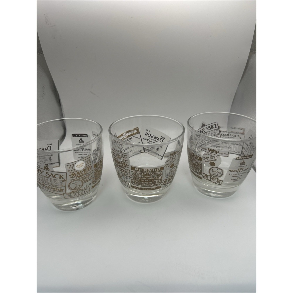 3 Vintage MCM Rocks Glass Tumblers Advertising Logos  Bollinger Dawson Dry Sack